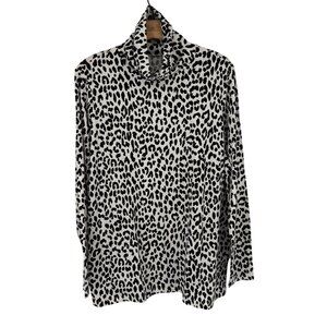 Lands End Womens Leopard Print Long Sleeve Turtleneck Top size 1X shaped fit
